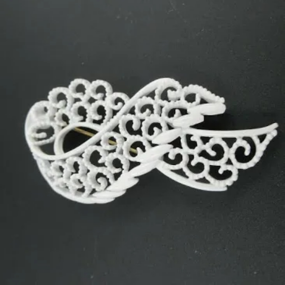 White Ribbon Loop Brooch by Monet 60s Vintage